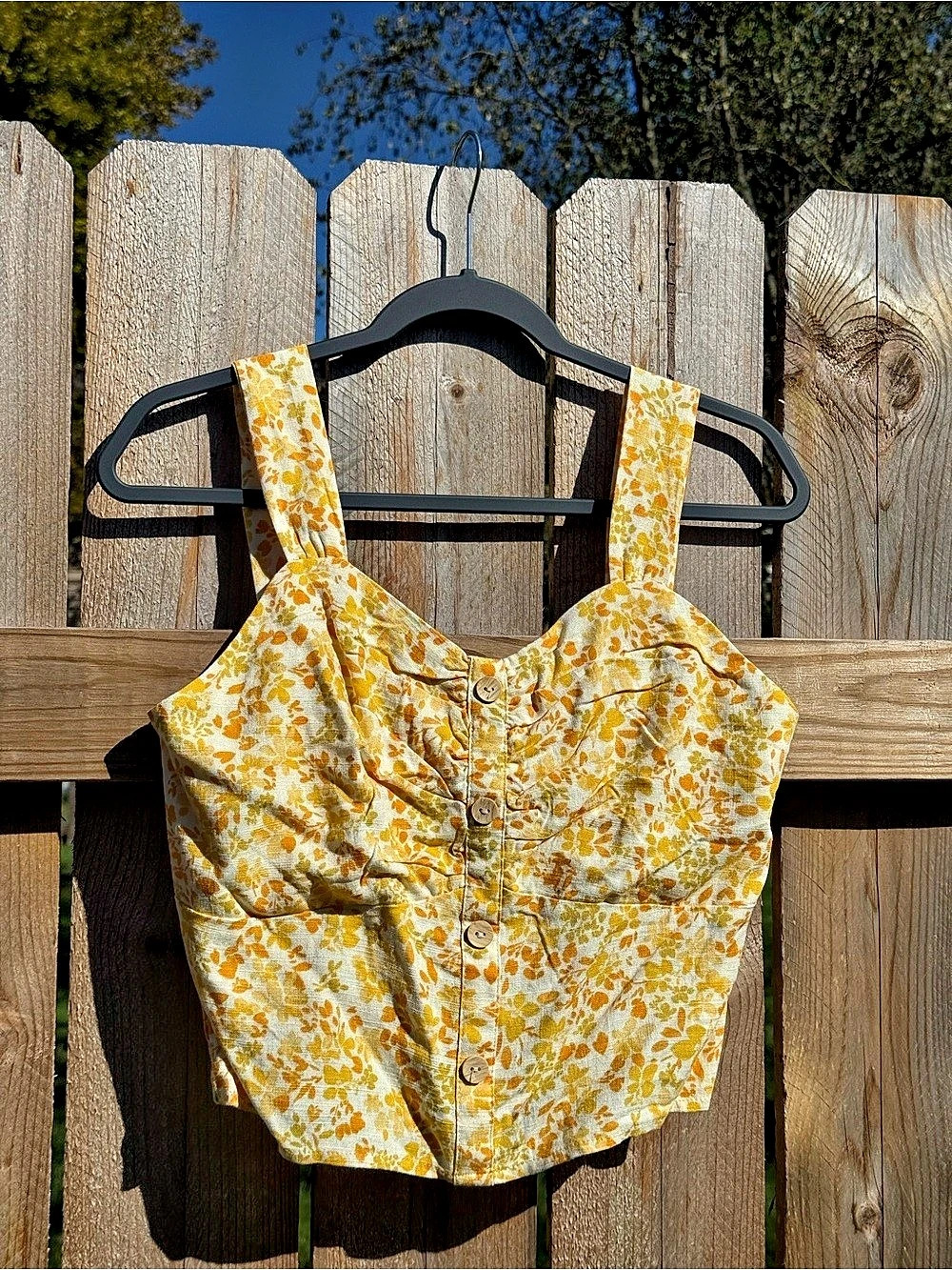 NEW Monteau Linen Flora Cropped Tank Top Women’s XL X-Large Los Angeles Yellow